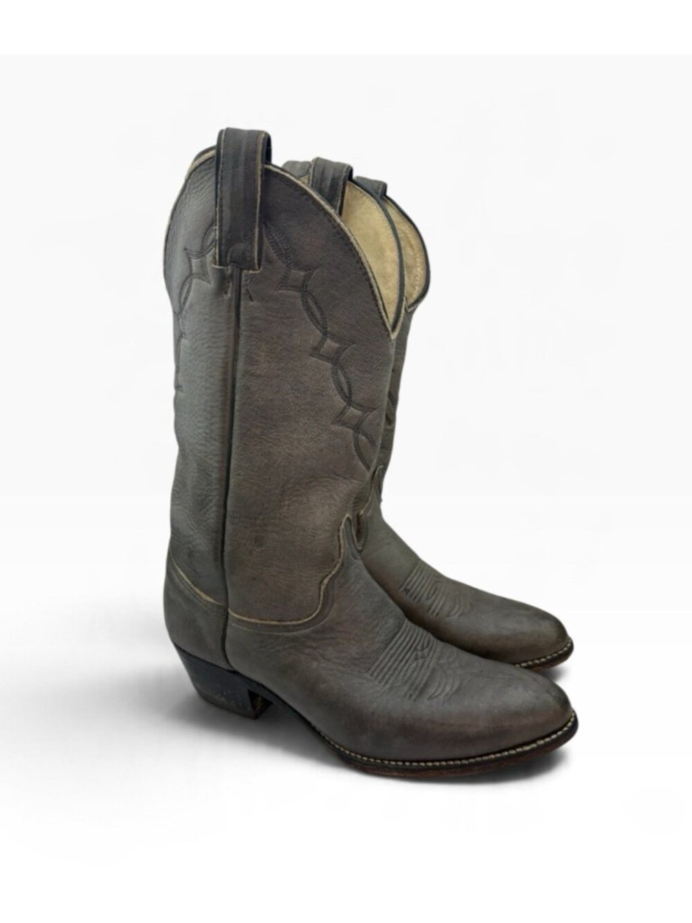 -Abilene Western Cowboy Boots Mens Size 8.5B Gray Genuine Elk Skin Embroidered